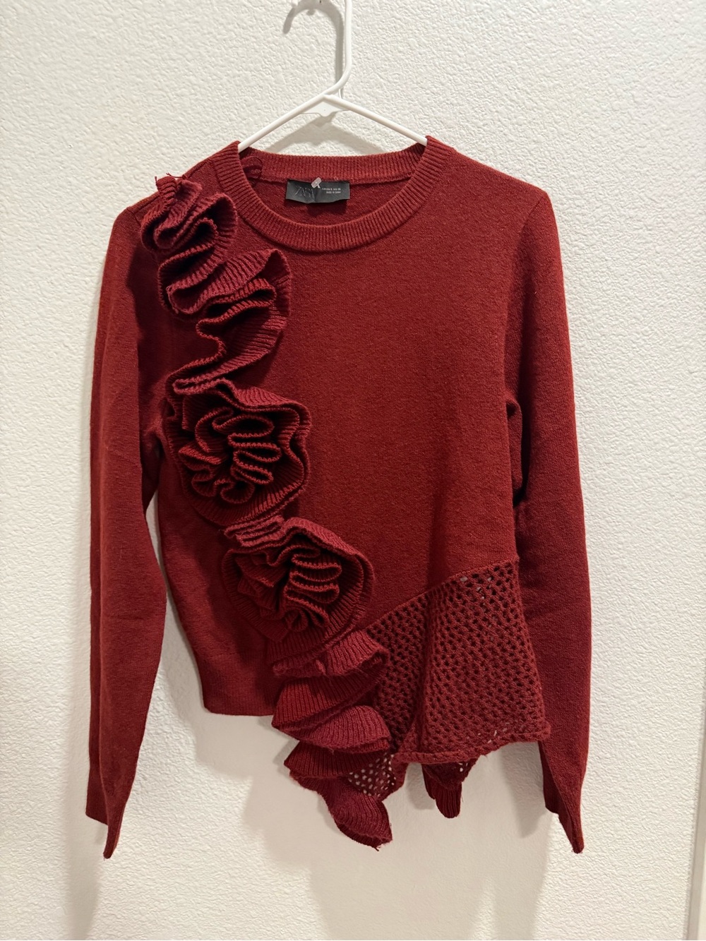 Zara Maroon Ribbed Knit Pullover